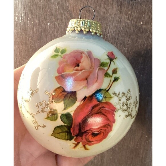 Christmas by Krebs Hand Decorated Glass Ornaments Glitter & Roses Multi Color~4 - Picture 13 of 15